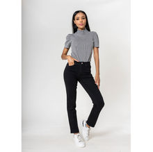 Pantalon regular/droit en coton stretch avec taille haute