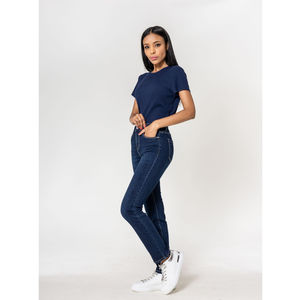 Pantalon regular/droit en coton stretch avec taille haute