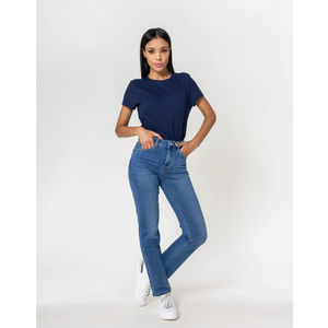 Pantalon regular/droit en coton stretch avec taille haute