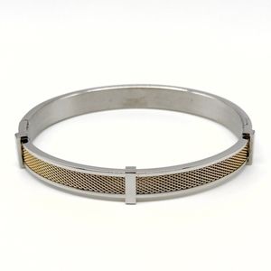 Bracelet en acier inoxydable argenté avec insert en maille dorée