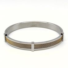 Bracelet en acier inoxydable argenté avec insert en maille dorée