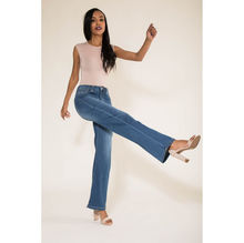 Jean taille haute flare évasé stretch en coton à 5 poches