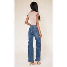 Jean taille haute flare évasé stretch en coton à 5 poches