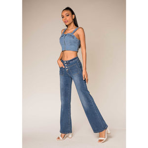 Jean taille haute flare avec 4 boutons et poches plaquées