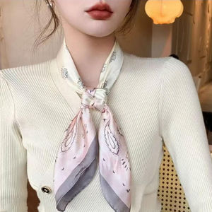 Petit foulard touché soie imprimée bandana bicolore - 3 pièces