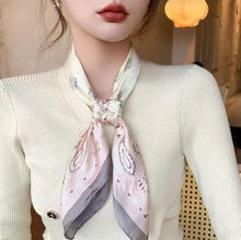 Petit foulard touché soie imprimée bandana bicolore - 3 pièces