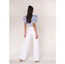 Pantalon jean flare détail poches en pétales et boutons