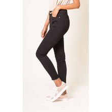 Pantalon coupe slim taille haute en coton stretch uni