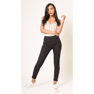 Pantalon coupe slim taille haute en coton stretch uni