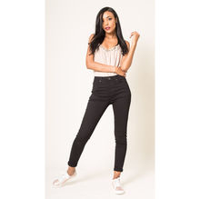 Pantalon coupe slim taille haute en coton stretch uni