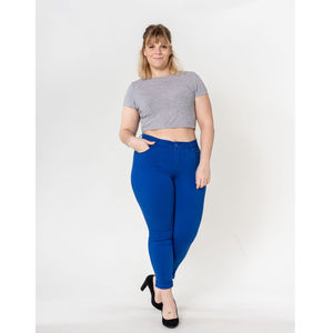 Pantalon slim stretch en coton taille haute grande taille