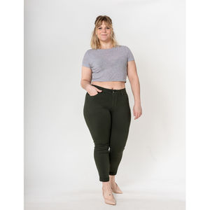 Pantalon slim stretch en coton taille haute grande taille