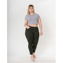 Pantalon slim stretch en coton taille haute grande taille