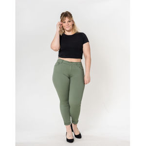 Pantalon slim stretch en coton taille haute grande taille