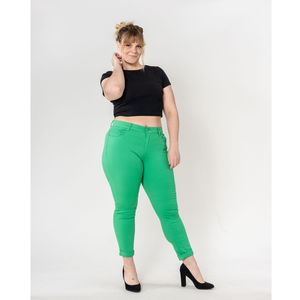 Pantalon slim stretch en coton taille haute grande taille