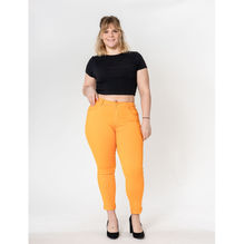 Pantalon slim stretch en coton taille haute grande taille