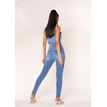 Jean taille haute skinny avec un délavage moyen