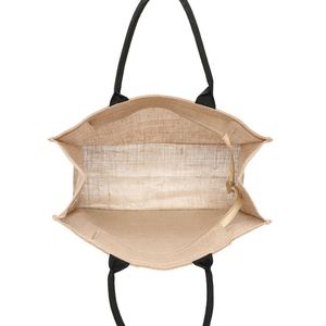 Cabas rectangulaire zippé en jute naturel avec anses noires