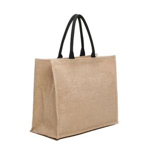 Cabas rectangulaire zippé en jute naturel avec anses noires