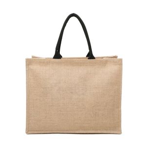 Cabas rectangulaire zippé en jute naturel avec anses noires