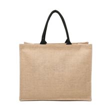Cabas rectangulaire zippé en jute naturel avec anses noires