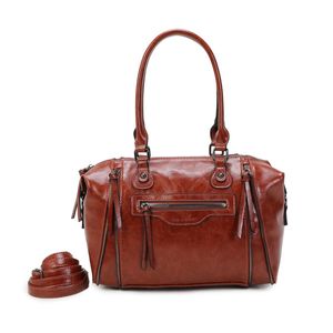 Sac à main bowling similicuir avec multiples zips décoratifs