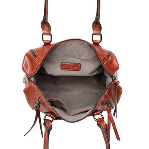 Sac à main bowling similicuir avec multiples zips décoratifs
