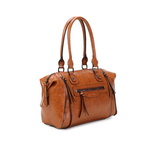 Sac à main bowling similicuir avec multiples zips décoratifs