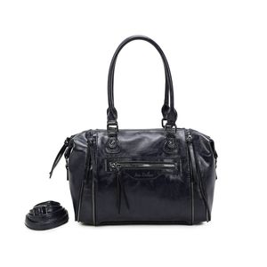 Sac à main bowling similicuir avec multiples zips décoratifs