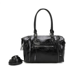 Sac à main bowling similicuir avec multiples zips décoratifs
