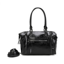 Sac à main bowling similicuir avec multiples zips décoratifs