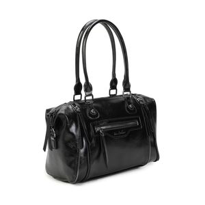 Sac à main bowling similicuir avec multiples zips décoratifs