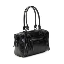 Sac à main bowling similicuir avec multiples zips décoratifs