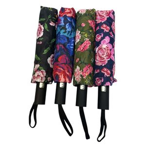 Parapluie pliant automatique à imprimé de motifs floraux vifs