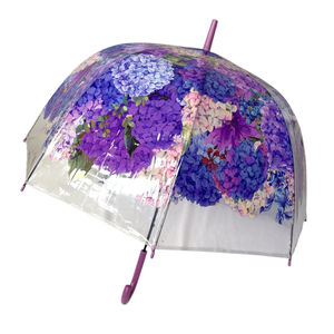 Parapluie cloche transparent automatique à motif hortensias colorés