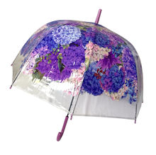 Parapluie cloche transparent automatique à motif hortensias colorés