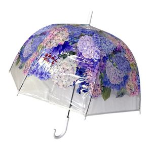 Parapluie cloche transparent automatique à motif hortensias colorés