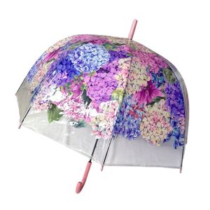 Parapluie cloche transparent automatique à motif hortensias colorés