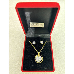 Collier à pendentif en cercles strass +  boucles d'oreilles puces en Acier inoxydable