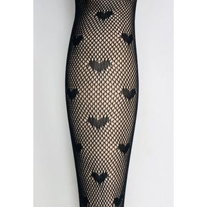 Collant en résille fin noire avec dessins cœurs répétitifs