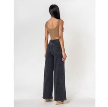 Jean Wide Leg taille haute en denim de coton stretch