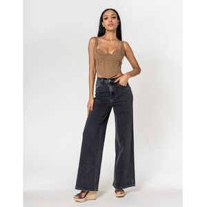 Jean Wide Leg taille haute en denim de coton stretch