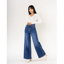 Jean Wide Leg taille haute en denim de coton stretch