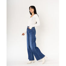 Jean Wide Leg taille haute en denim de coton stretch