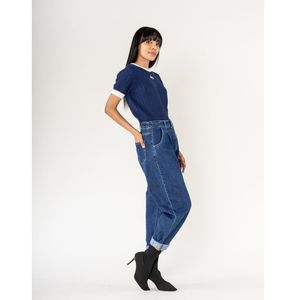Jean baggy à jambes larges en denim coton délavé stretch
