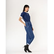 Jean baggy à jambes larges en denim coton délavé stretch