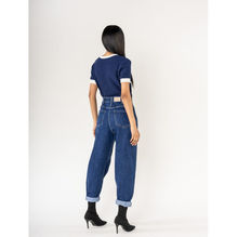 Jean baggy à jambes larges en denim coton délavé stretch