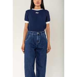Jean baggy à jambes larges en denim coton délavé stretch