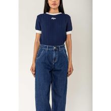 Jean baggy à jambes larges en denim coton délavé stretch
