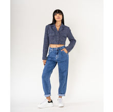Jean baggy à jambes larges en denim coton délavé stretch